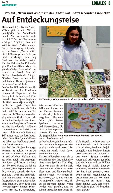 Frankfurter Wochenblatt über Schulprojekt mit den Wildnisbotinnen